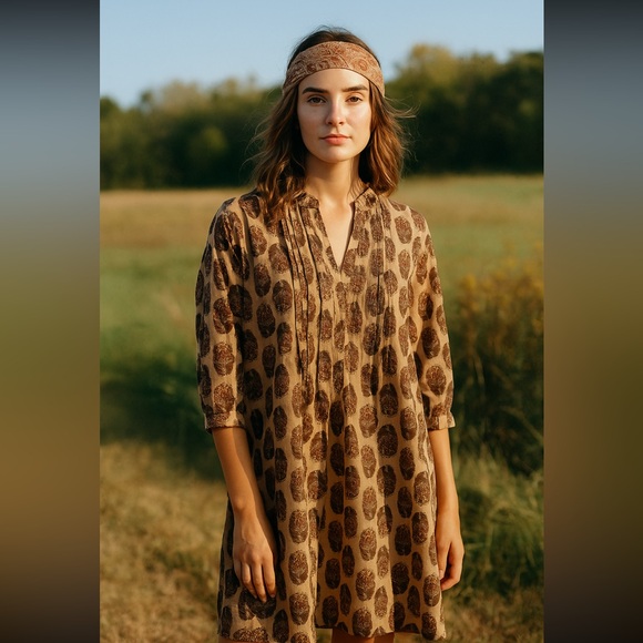 Jaded Gypsy Printed Cotton Tunic Dress One Size Hi-Low V-neck - Picture 1 of 7